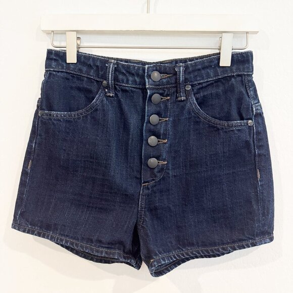 Helmut Lang Denim High Rise Button Fly Dark Wash Jean Shorts Designer Luxury 24 - Picture 2 of 7